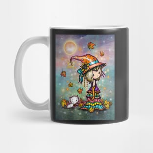 Little Wanderer Boho Witch and Cat Halloween Art Mug